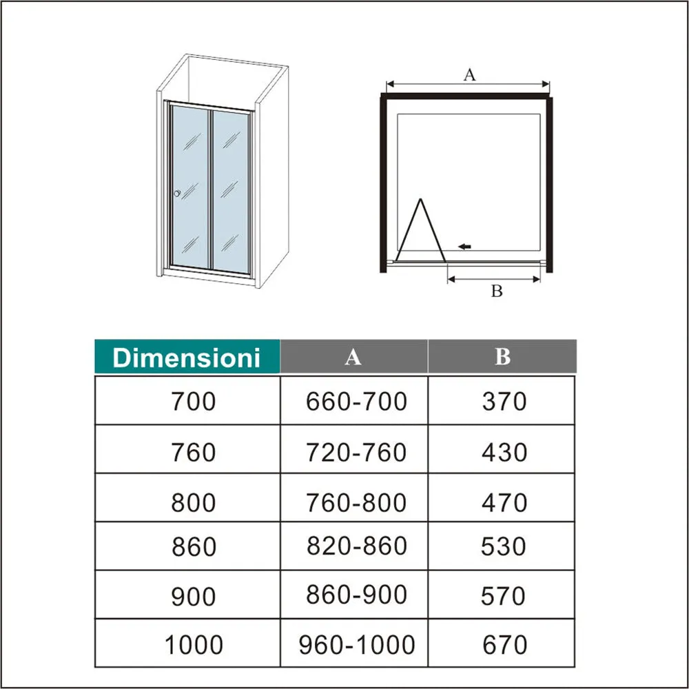 185cm Box Doccia per Nicchia Porta a Soffietto Vetro Temperato 5mm Trasparente  Profilo Nero Opaco