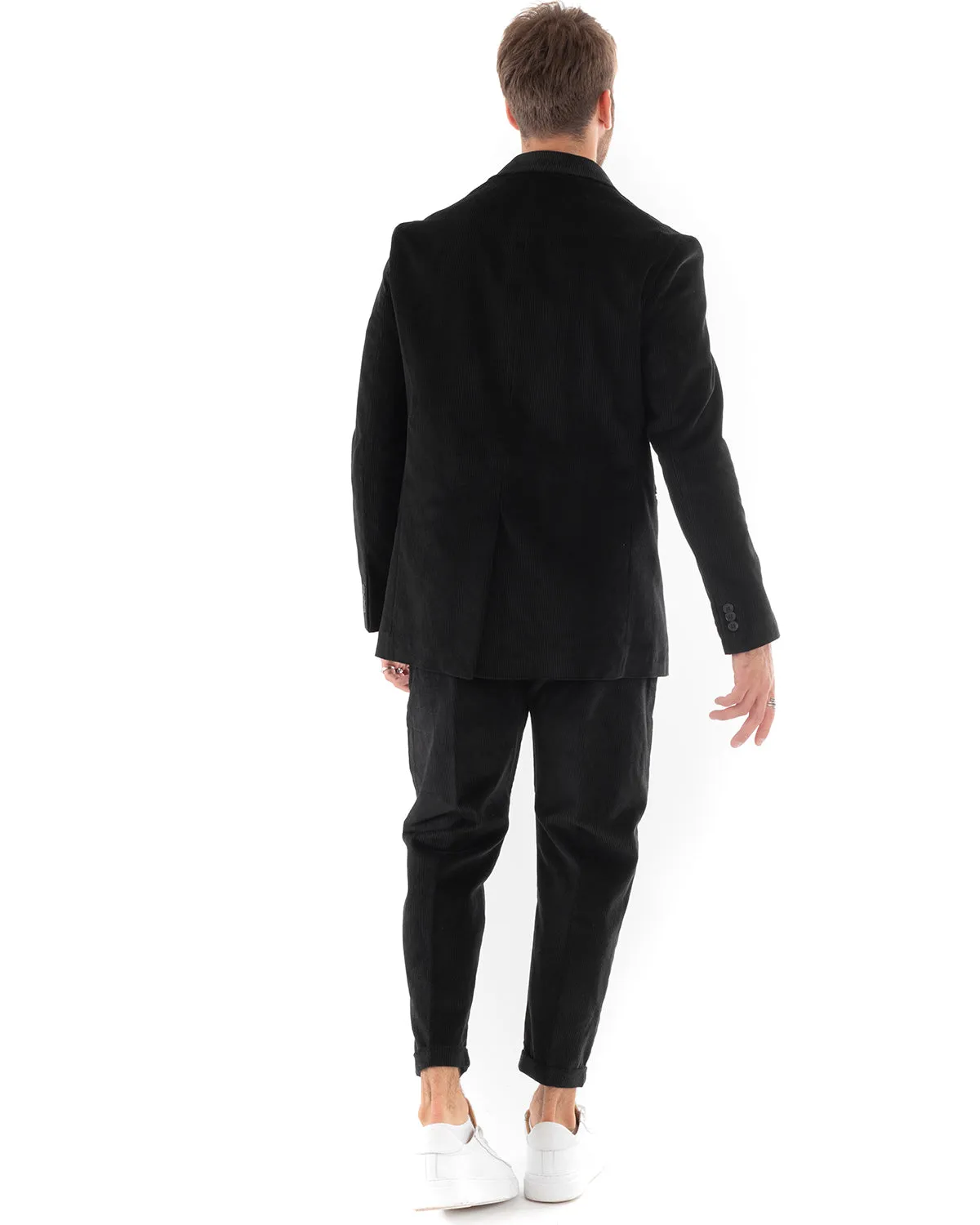 Abito Uomo Doppiopetto Vestito Velluto Completo Giacca Pantaloni Nero Elegante Cerimonia GIOSAL-OU2192A