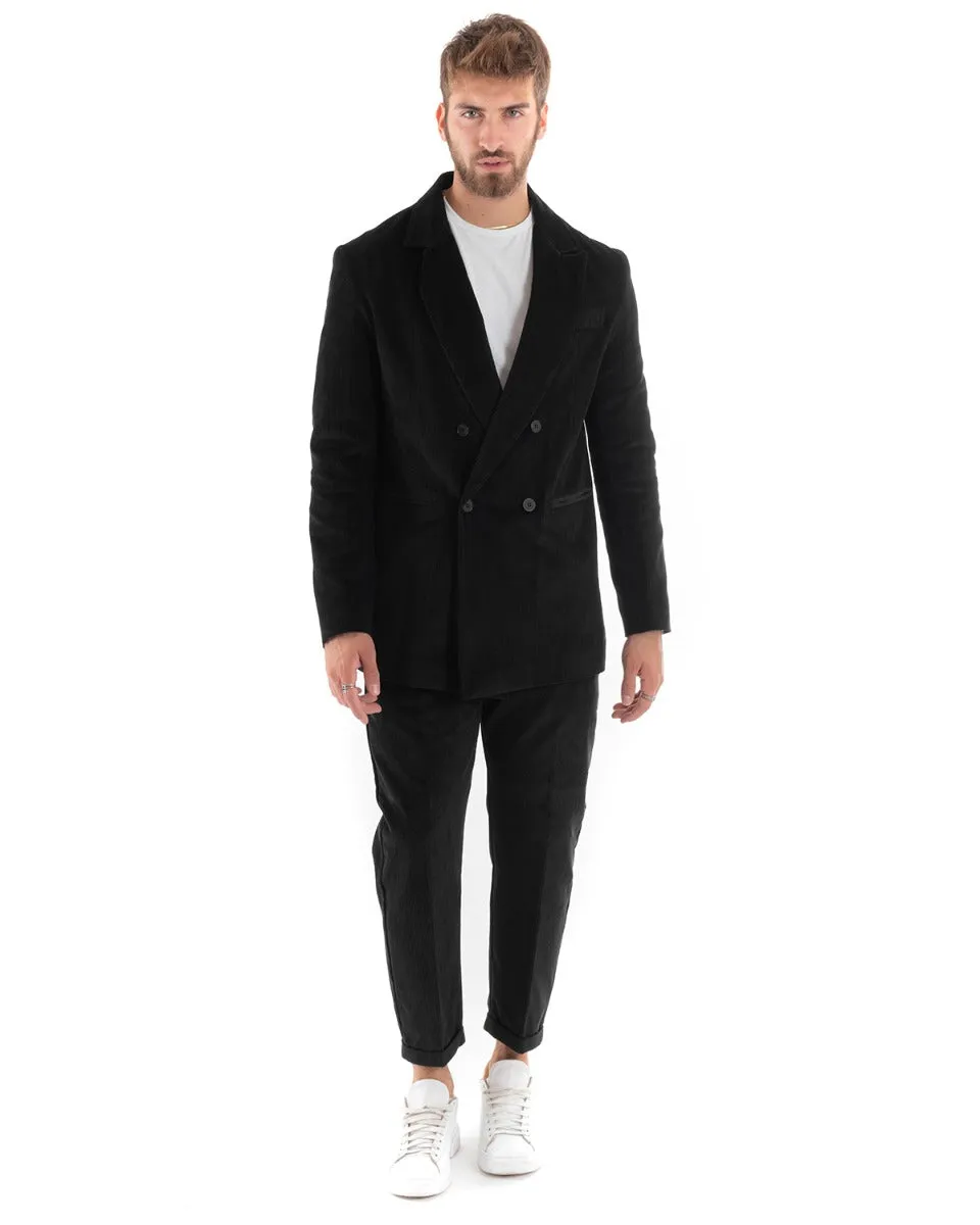 Abito Uomo Doppiopetto Vestito Velluto Completo Giacca Pantaloni Nero Elegante Cerimonia GIOSAL-OU2192A