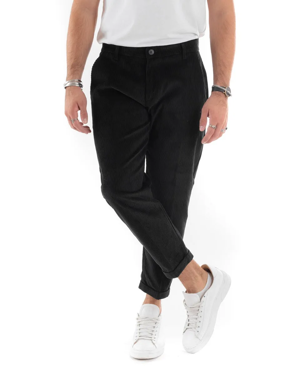 Abito Uomo Doppiopetto Vestito Velluto Completo Giacca Pantaloni Nero Elegante Cerimonia GIOSAL-OU2192A