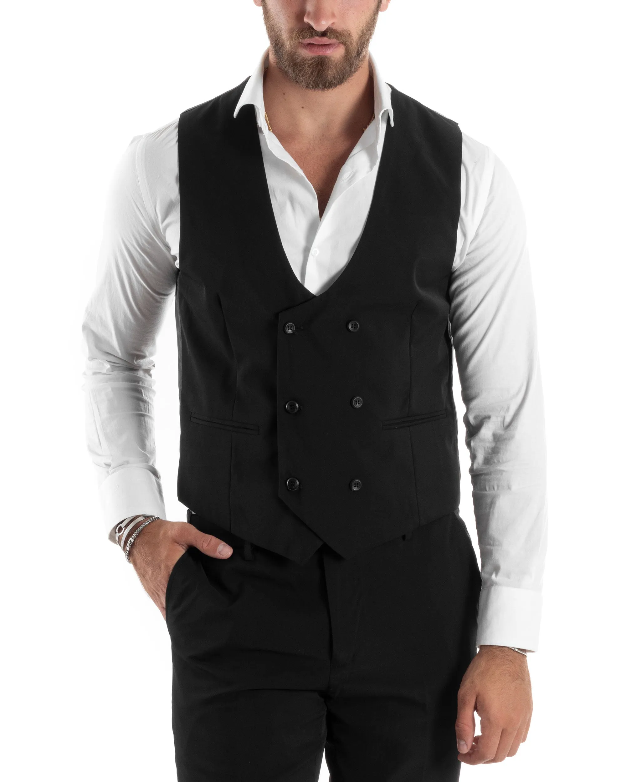 Abito Uomo Monopetto Vestito 3 Pezzi Completo Giacca Pantaloni Panciotto Elegante Sartoriale Nero GIOSAL-AE1067A