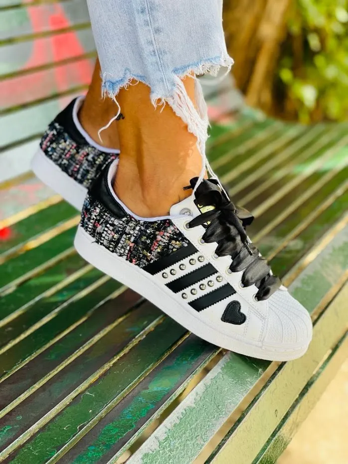 Adidas Superstar Black Tweed Glitter & Borchie