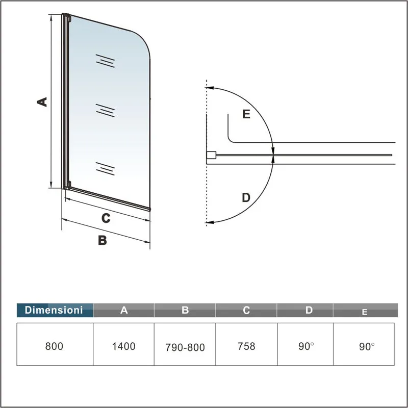 Aica 80x140 cm Sopravasca Parete Per Vasca Pannello Singolo Vetro Temperato 4 mm Trasparente Telaio Con Processo Di Elettroforesi