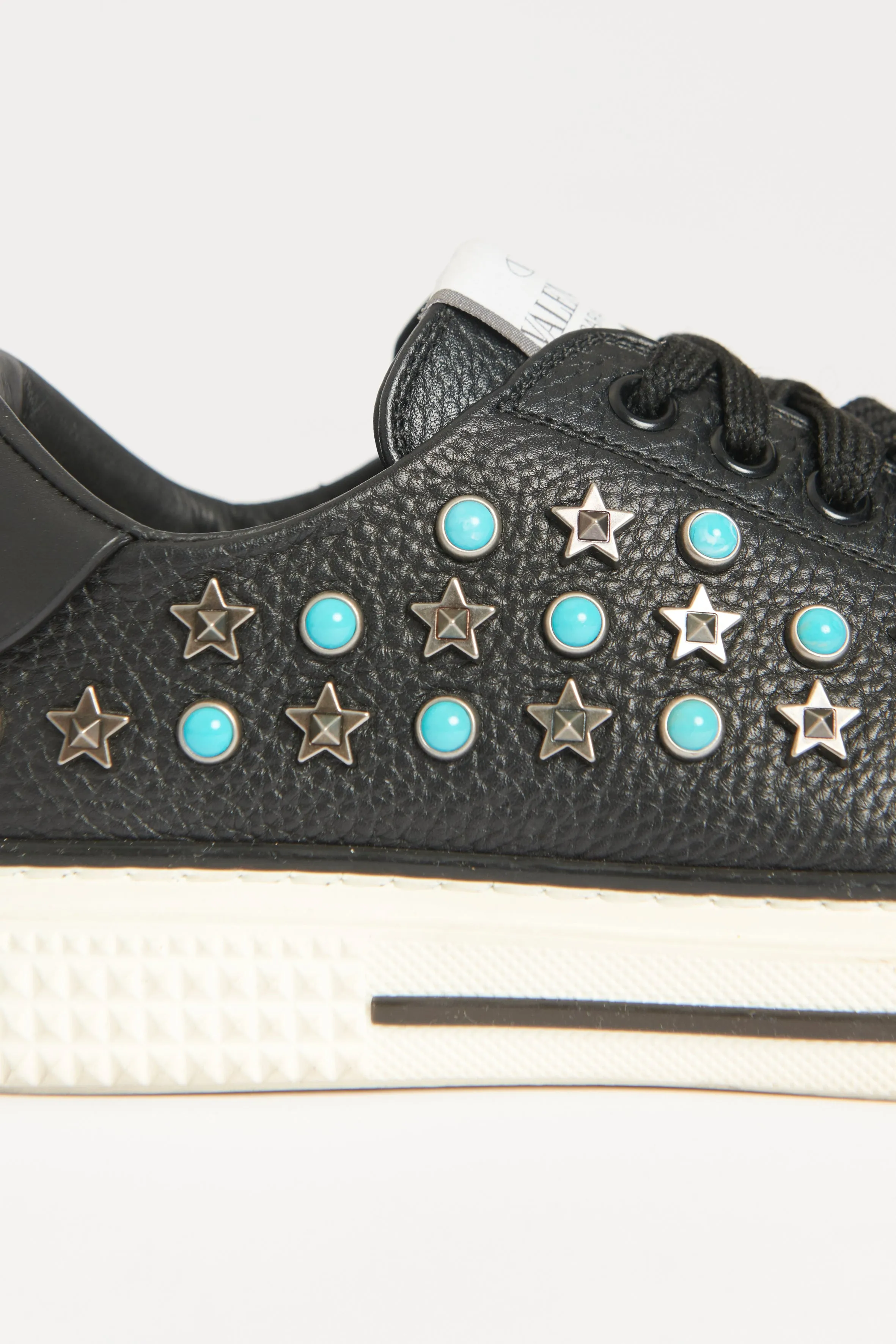 Black Leather Star Studded Preowned Sneakers