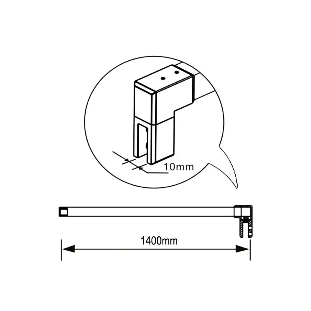 Box Doccia Walk In Parete Fissa in Vetro Temperato da 10mm Trasparente Anticalcare con Doppia Barra Stabilizzatrice da 140cm tagliabile