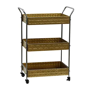 Carrello da cucina rettangolare in metallo con 3 piani e rotelle cm 56x34x81h