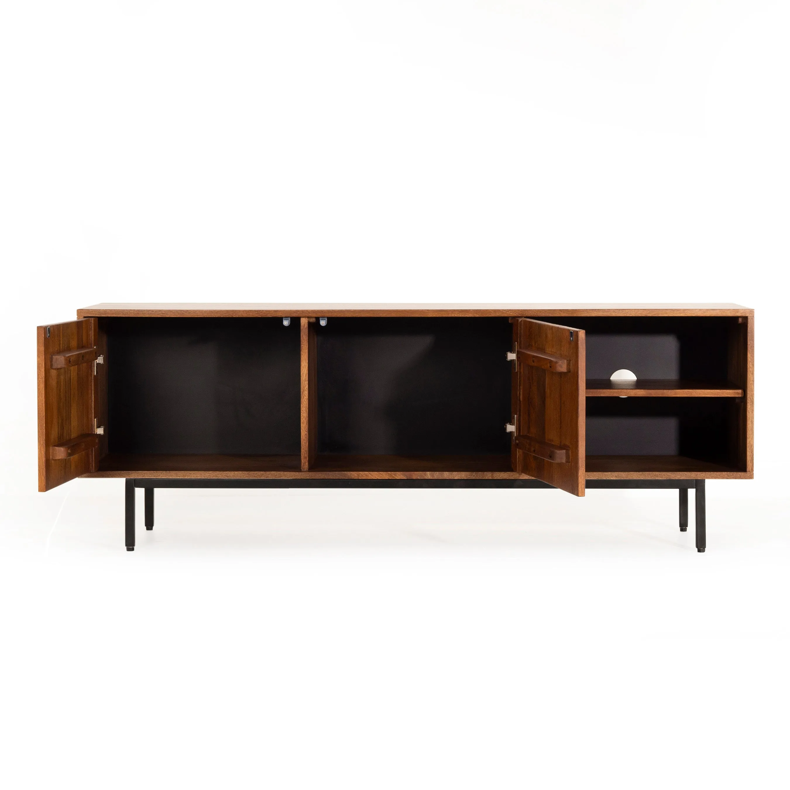 Credenza porta tv in legno massiccio design scandinavo gambe in acciaio 2 ante