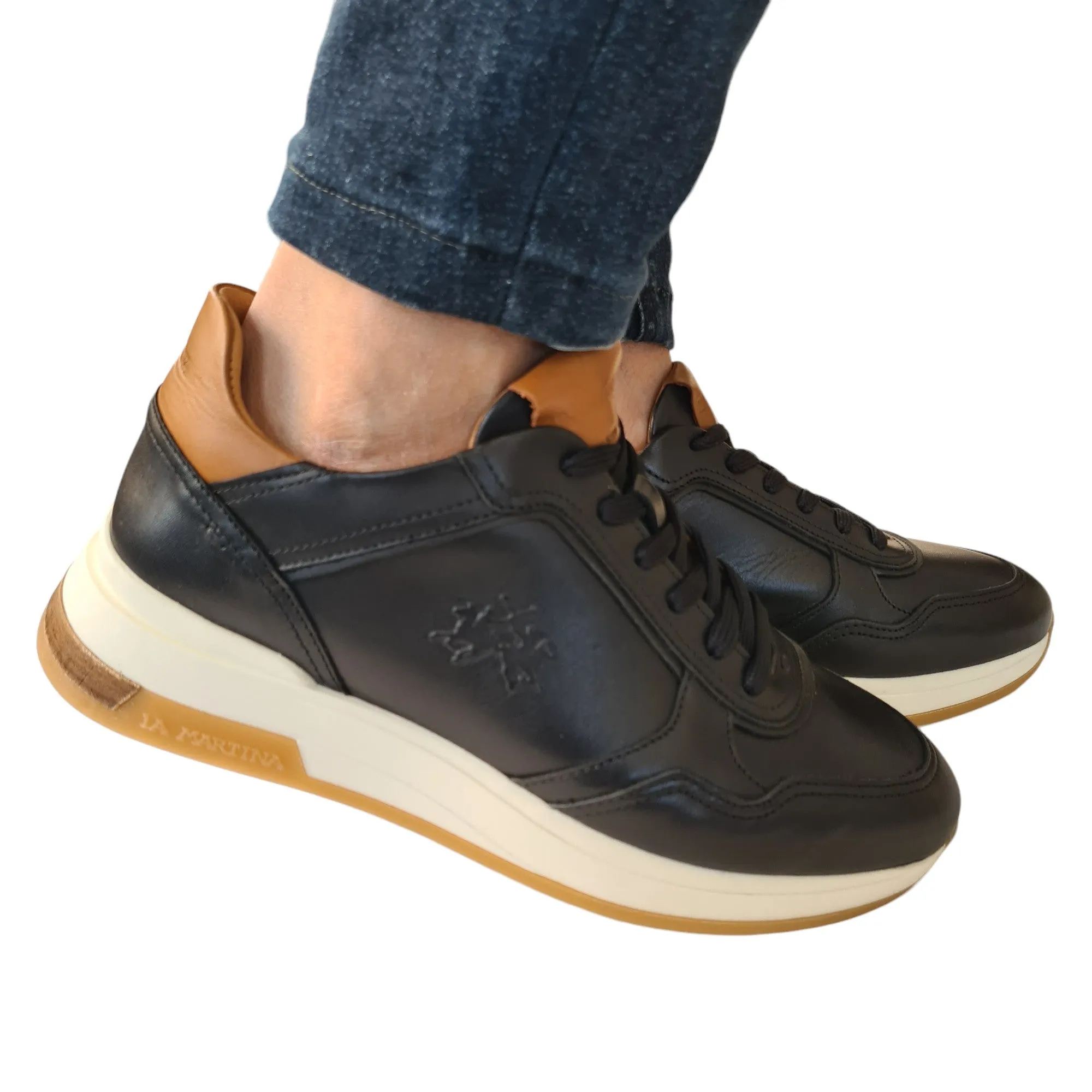 La Martina Sneakers Uomo Nero e Cuoio Rif.26