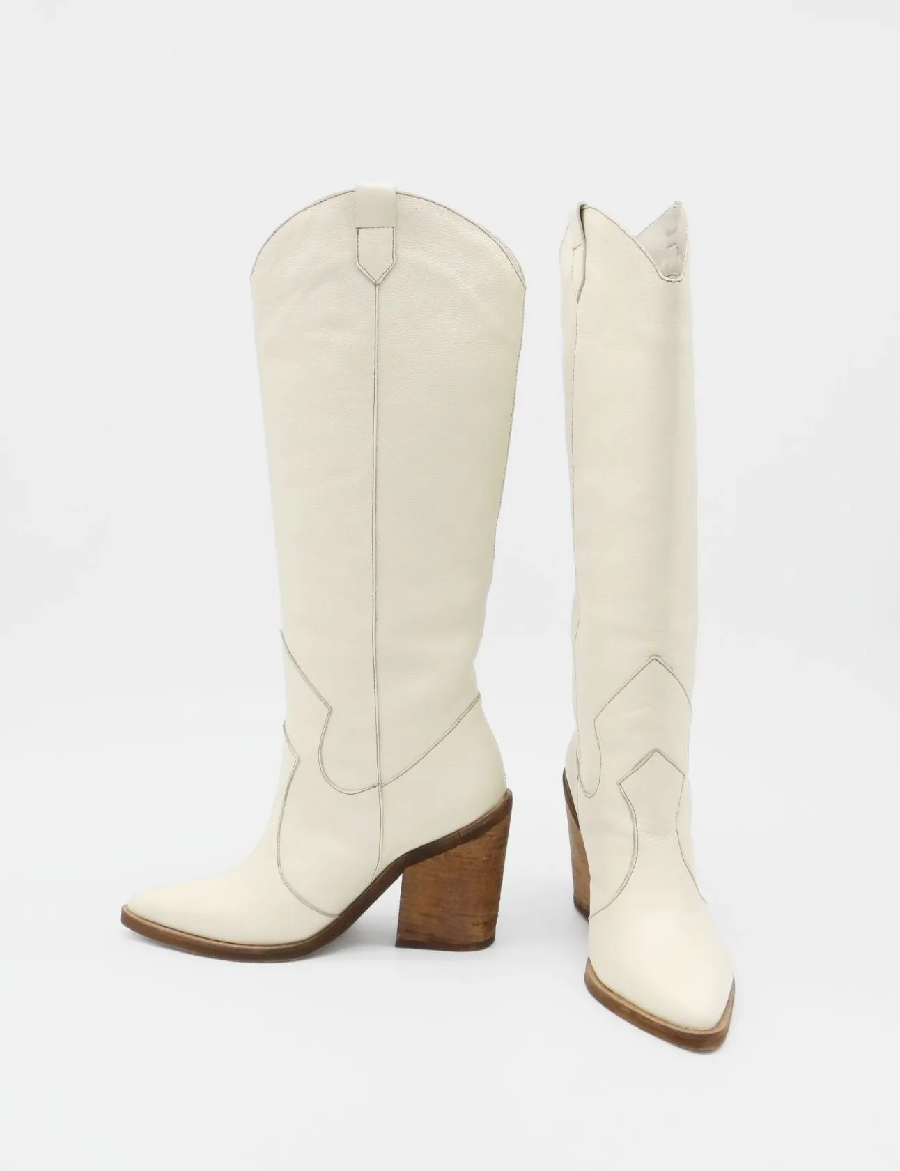 Macao western cowboy boots in off white leather womens shoes