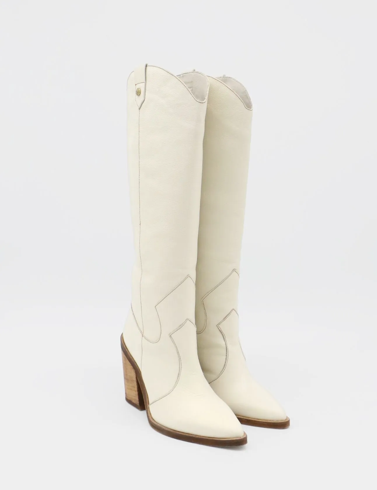 Macao western cowboy boots in off white leather womens shoes