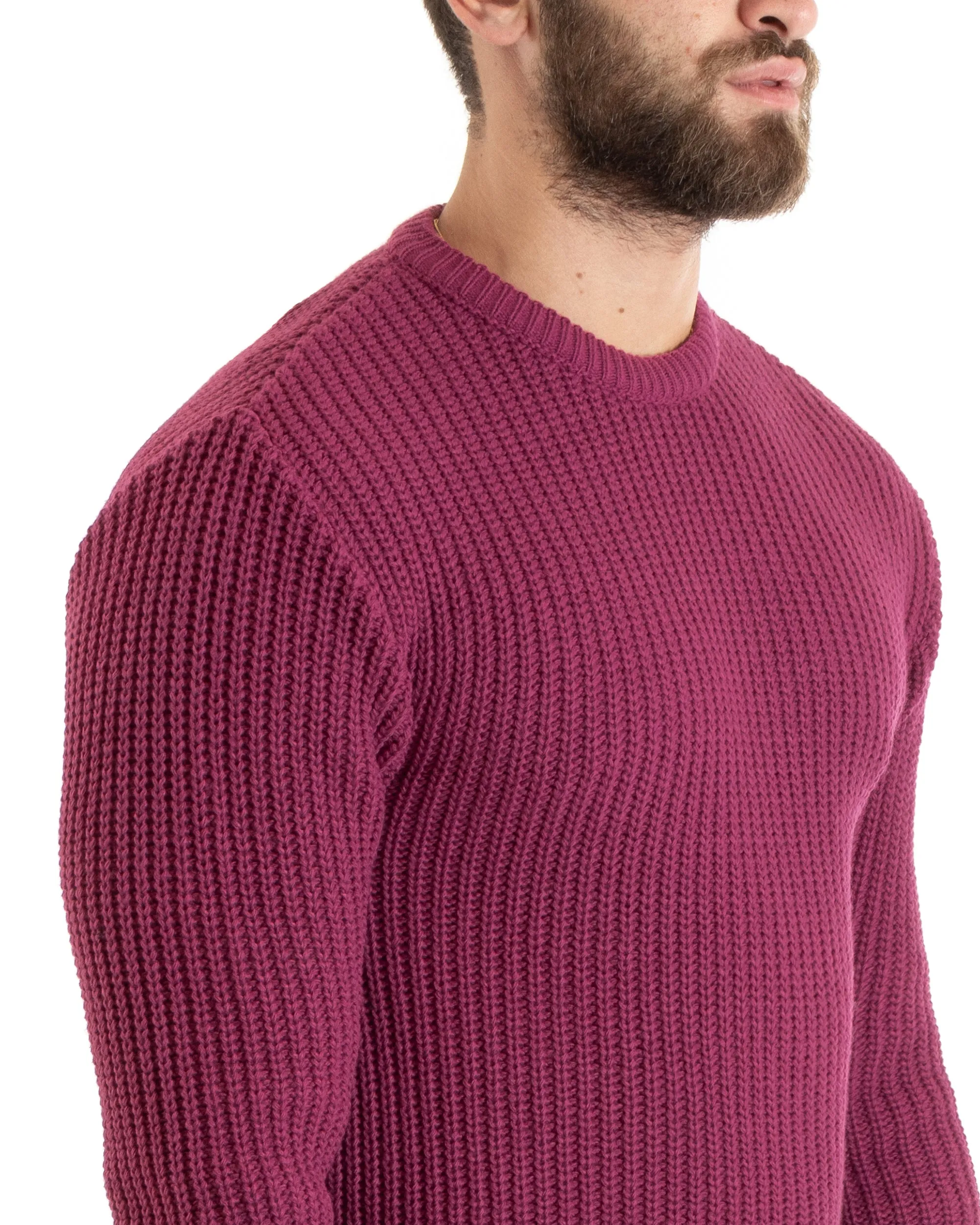 Maglioncino Uomo Girocollo Tinta Unita Magenta Maglia Inglese Basic GIOSAL-M2750A