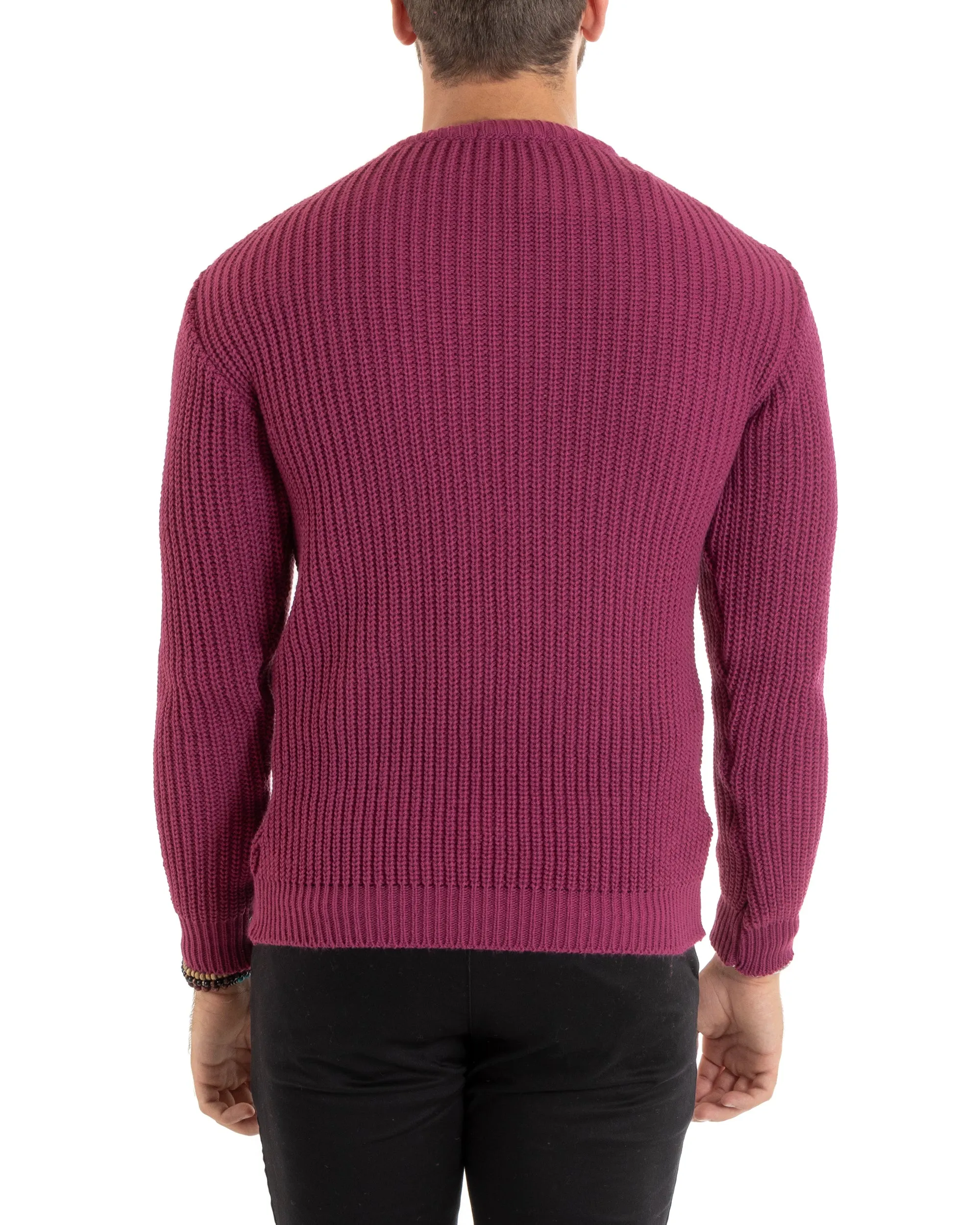 Maglioncino Uomo Girocollo Tinta Unita Magenta Maglia Inglese Basic GIOSAL-M2750A