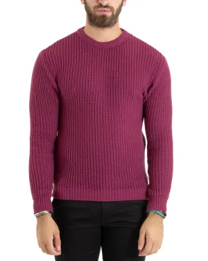 Maglioncino Uomo Girocollo Tinta Unita Magenta Maglia Inglese Basic GIOSAL-M2750A