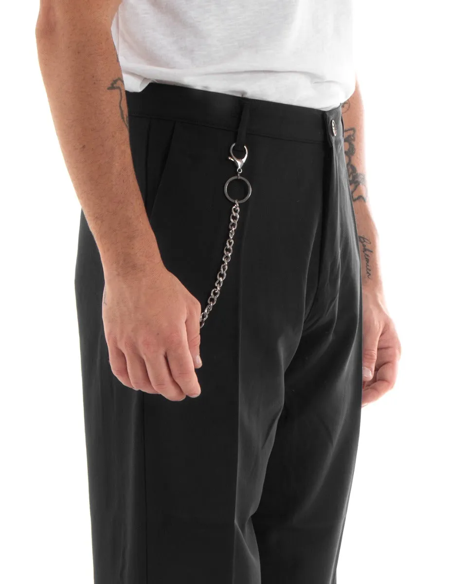 Pantaloni Uomo Lungo Wide Leg Largo Casual Elegante Tinta Unita Nero GIOSAL-P5849A