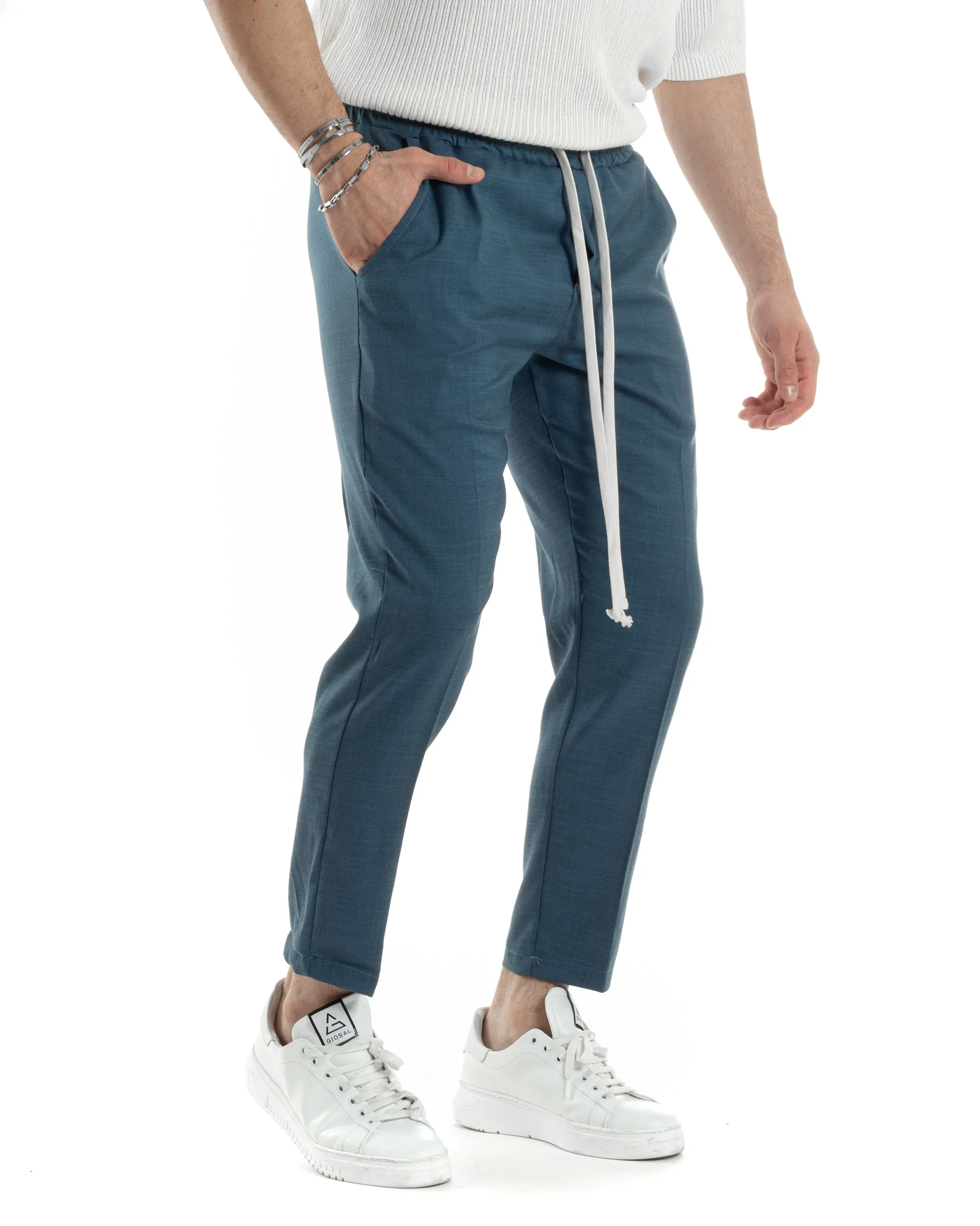 Pantaloni Uomo Pantalaccio Jogger Morbido Viscosa Ottanio Coulisse Elastico In Vita GIOSAL-P6038A