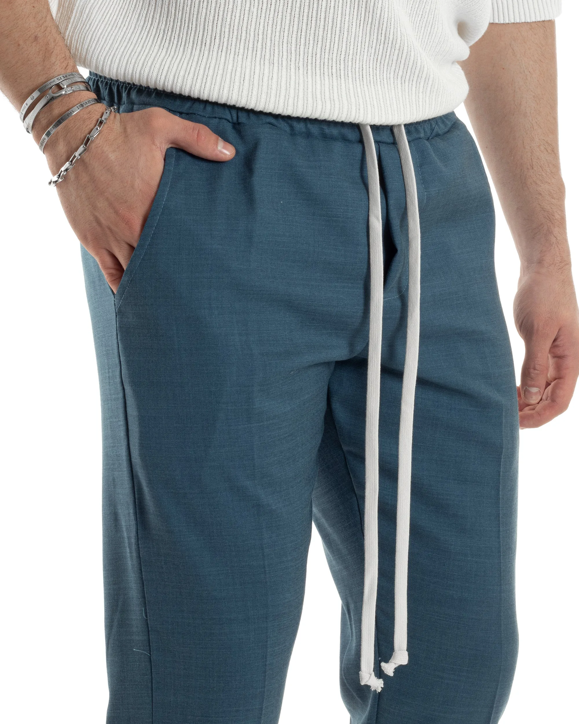 Pantaloni Uomo Pantalaccio Jogger Morbido Viscosa Ottanio Coulisse Elastico In Vita GIOSAL-P6038A